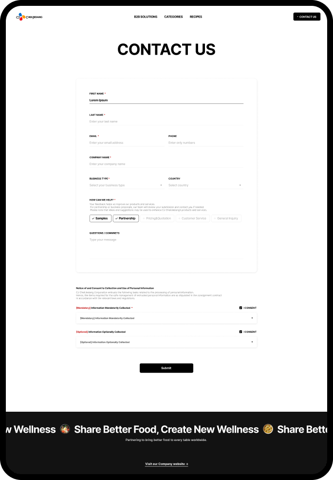 Contact tablet page