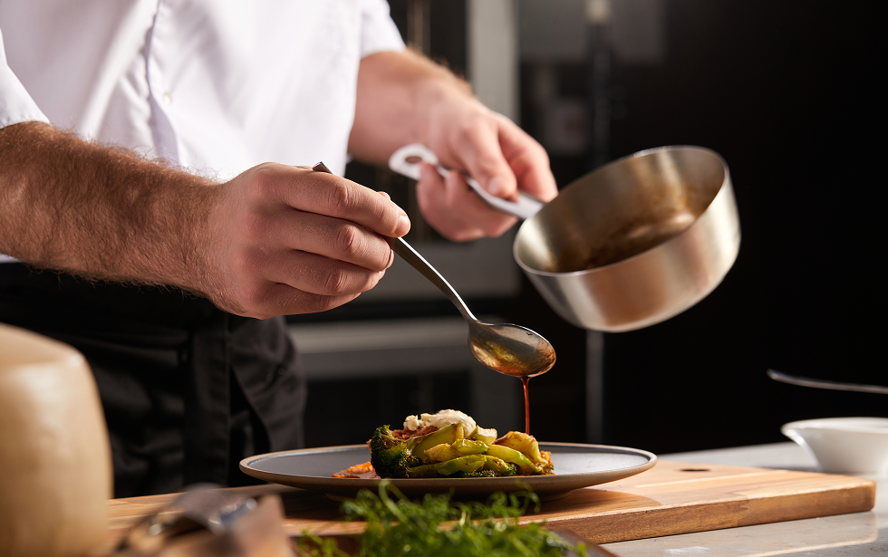 Chef plating food